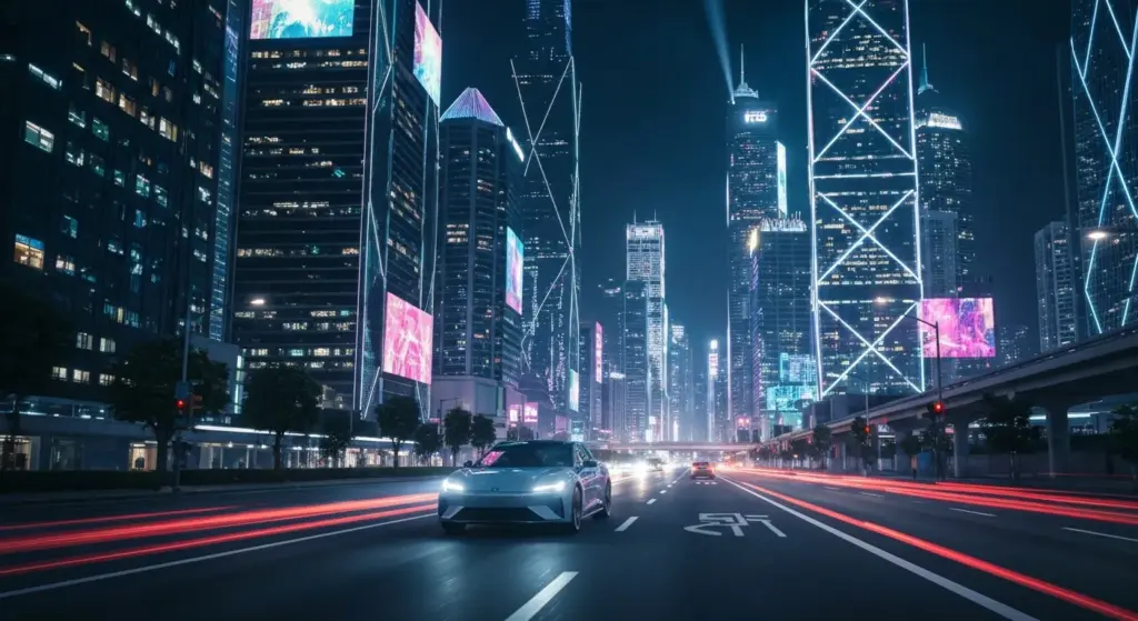 מסך LED לעסקים מותקן במסעדה מודרנית עם תפריט דיגיטלי